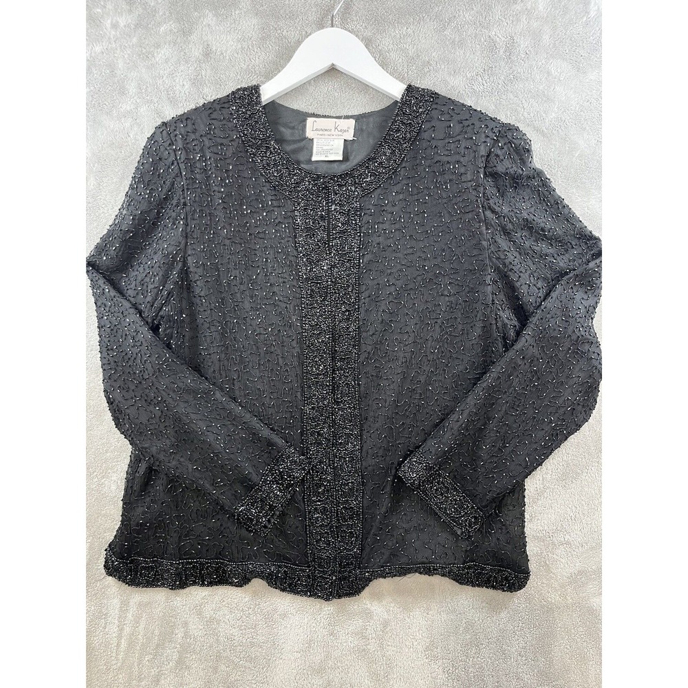 Laurence Kazar Women's sz XL Beaded Blazer Jacker Black Silk Vintage Evening
